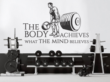 Sticker motivational fitness, model Body and mind, negru, 152 x 95 cm, racletă de aplicare inclusă sticker-perete-sala-antrenament-greutati-negru-x1-4614