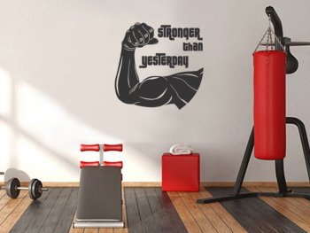 Sticker motivational fitness, model Stronger, negru, 90 x 90 cm, racletă de aplicare inclusă sticker-perete-sala-antrenament-stronger-than-yesterday-x1-1620