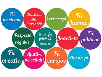 Sticker Regulile clasei, Folina, multicolor, set 12 buline mari cu mesaje