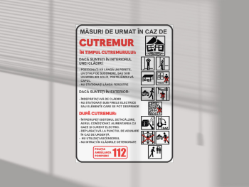 Sticker cu 'Măsuri de urmat în caz de cutremur', autocolant, format A5 - 210 x 148 mm