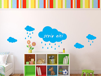 Sticker tablă de scris, Aslan, decorațiune cu nori albaştri, sticker autoadeziv