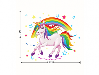 Sticker cameră fetiţă unicorn, Rainbow, decor multicolor, 40x60 cm