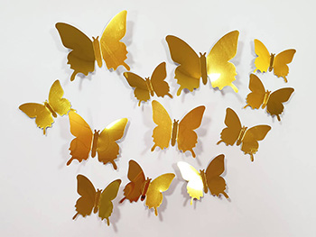 Stickere 3D Fluturi aurii, Folina, efect metalic - set 12 bucăţi
