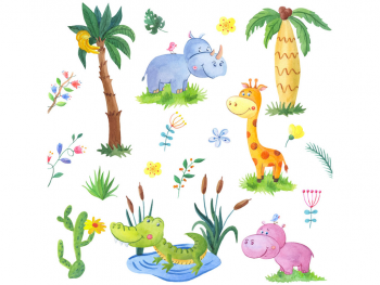 Sticker cameră copii Animale din savană, multicolor