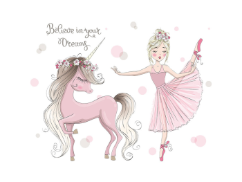 Stickere cameră fete, balerina cu unicorn, decor roz