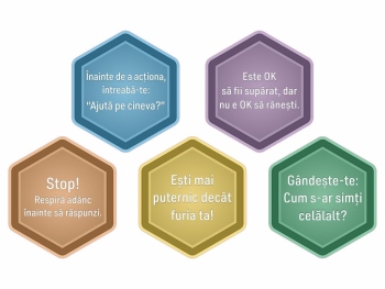 Set 5 stickere educative cu mesaje, Despre autocontrol, decor perete sală clasă