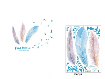 Sticker decorativ Dream, pene în nuanţe pastel şi păsări