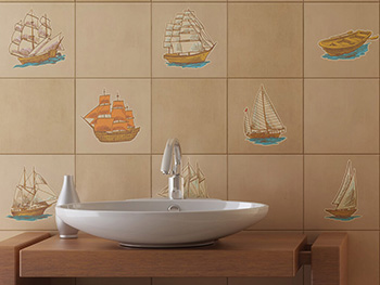 Set 15 stickere baie, Folina, model corăbii