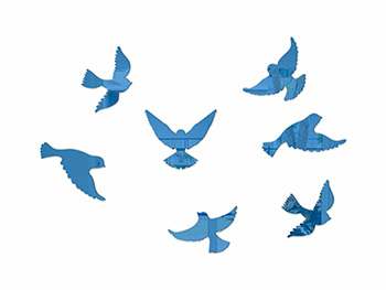 Stickere oglindă, Folina, Păsări, albastre - set 7 stickere