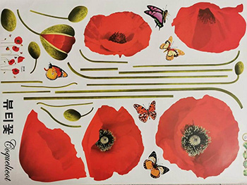 Stickere Maci roşii, Folina, decor flori şi fluturi