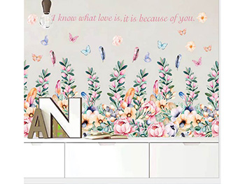 Sticker perete Blossom, Folina, bordură decorativă cu flori pastel watercolor, 84 cm