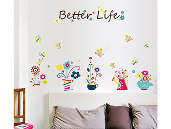 Sticker perete Better Life, Folina, decor floral multicolor