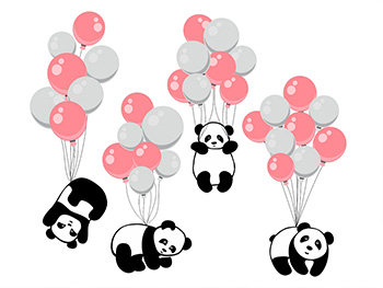 Sticker Ursuleţi Panda și baloane, Folina, pentru copii, multicolor, set 4 bucăți stickere-ursuleti-panda-2334