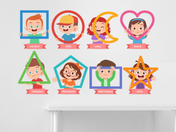 Sticker pentru copii cu forme geometrice, Folina, colorat, 100x60 cm, racletă de aplicare inclusă