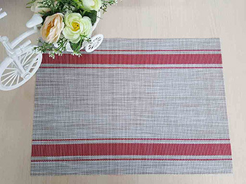 Suport farfurie masă Rita, Folina, gri cu dungi roșii, 45 x 30 cm, set 2 bucati