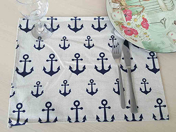 Set 6 Suport farfurie textil, Folina, imprimeu cu ancore albastre, 42 x 30 cm suport-farfurie-textil-imprimat-ancora-blue-9352