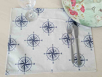 Set 7 Suport farfurie textil, Folina, imprimeu cu busole, bej, 42 x 30 cm