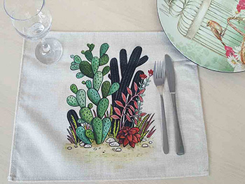 Set 6 Suport farfurie textil, Folina, imprimeu cu cactus, multicolor, 42 x 30 cm