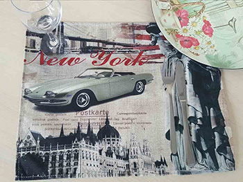 Suport farfurie textil, Folina, imprimeu cu orașul New York, multicolor, 42 x 30 cm