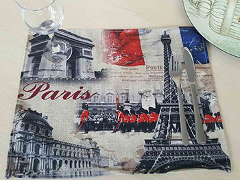 Set 6 Suport farfurie textil, Folina, imprimeu cu orașul Paris, multicolor, 42 x 30 cm suport-farfurie-textil-imprimat-paris-3976