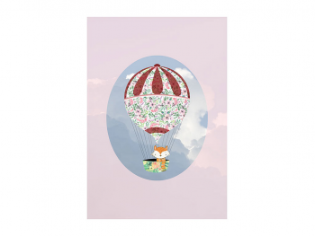 Tablou cameră copii, Komar Happy Balloon Pink, în ramă din lemn alb şi protecţie din plexiglass, 30x40 cm
