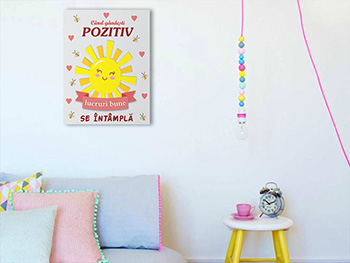 Tablou mesaj motivaţional Gândeşte pozitiv, Folina, decorațiune cu text, dimensiune tablou 40x30 cm