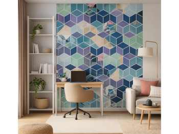 Fototapet Geometric Blue, Komar, model geometric albastru, 200x250 cm