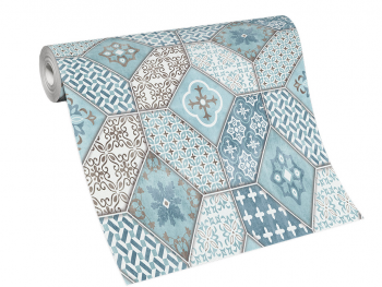 Tapet bucătărie, imitaţie faianţă decorativă albastră, Erismann Imitations 631508 tapet-model-faianta-albastra-3769