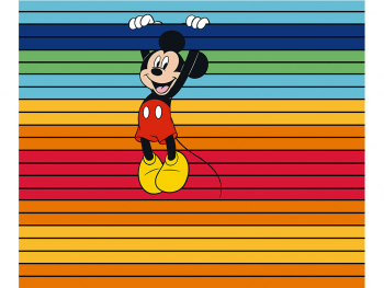 Fototapet cameră copii, Mickey Mouse Magic Rainbow, Komar, cu dungi multicolore, 200x250 cm fototapet-camera-copii-Mickey-Mouse-komar-multicolor-8728