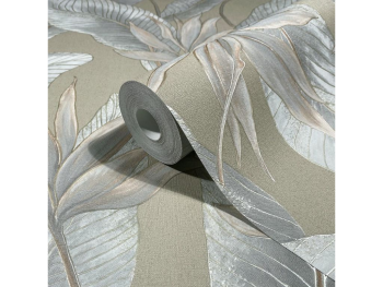 Tapet premium Marburg Whisper 36465 bej nisipiu cu frunze tropicale si efect texturat