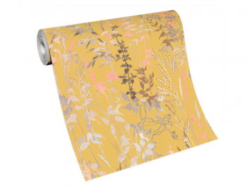 Tapet galben muştar cu imprimeu floral, Erismann Casual Chic 1025803