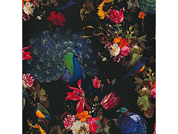 Tapet floral, Erismann, negru cu motive colorate, Profi Selection 637115