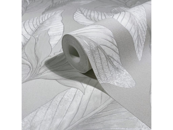Tapet premium Marburg Whisper 36463 - gri deschis cu frunze tropicale