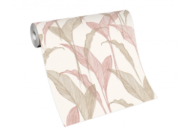 Tapet ivoire cu frunze bej şi roz, cu sclipici argintiu, Erismann Elle decoration, 1020705 tapet-ivoire-cu-frunze-bej-si-roz-erismann-elle-decoration-1020705-6787