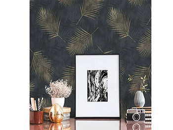 Tapet modern negru, Erismann, model frunze aurii, GMK 0257940