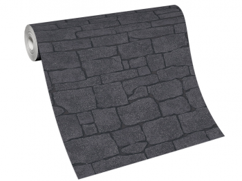 Tapet imitaţie zid piatră neagră cu sclipici argintiu, Erismann Imitations 1009115 tapet-piatra-neagra-cu-sclipici-erismann-1442
