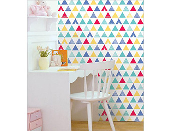 Autocolant decorativ Poly, Magicfix, imprimeu triunghiuri, multicolor, lățime 100 cm tapet-pvc-autoadeziv-imprimeu-geometric-colorat-7496