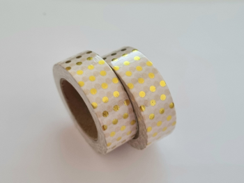 Set 2 role washi tape, benzi autoadezive albe cu buline aurii