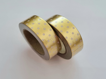 Set 2 role washi tape, benzi autoadezive aurii cu buline albe