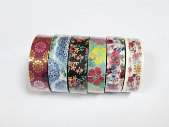 Set 6 role washi tape, benzi adezive cu flori, Folina MIX10