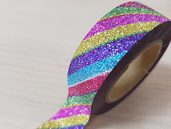 Bandă adezivă Washi Tape Glitter Rainbow, Folina, model cu sclipici multicolor, 15 mmx5m 